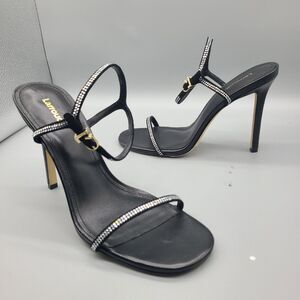 Larroude Venus Crystal Black Leather Stiletto Heel Sandals Holidays Size 8 New